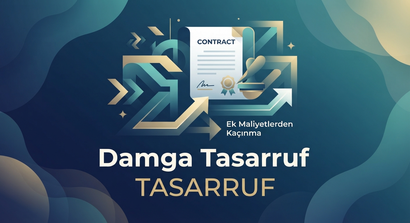Modern soyut görsel: Damga vergisi tasarrufu, sözleşme maliyetlerinden kaçınma rehberi.