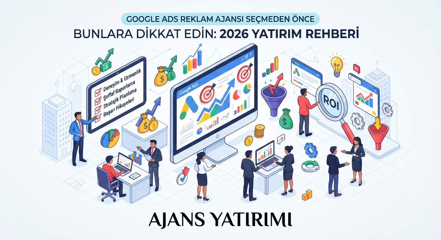 Canlı izometrik çizim: 2026 Google Ads ajansı yatırım ve seçim rehberi.