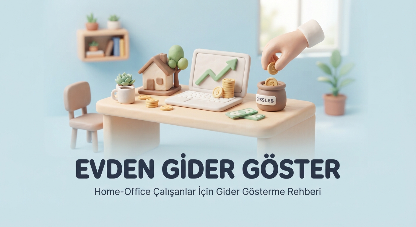 Home-office gider gösterme rehberi: Evden çalışanlar için fatura ve finans yönetimi. Minimalist 3D kil.