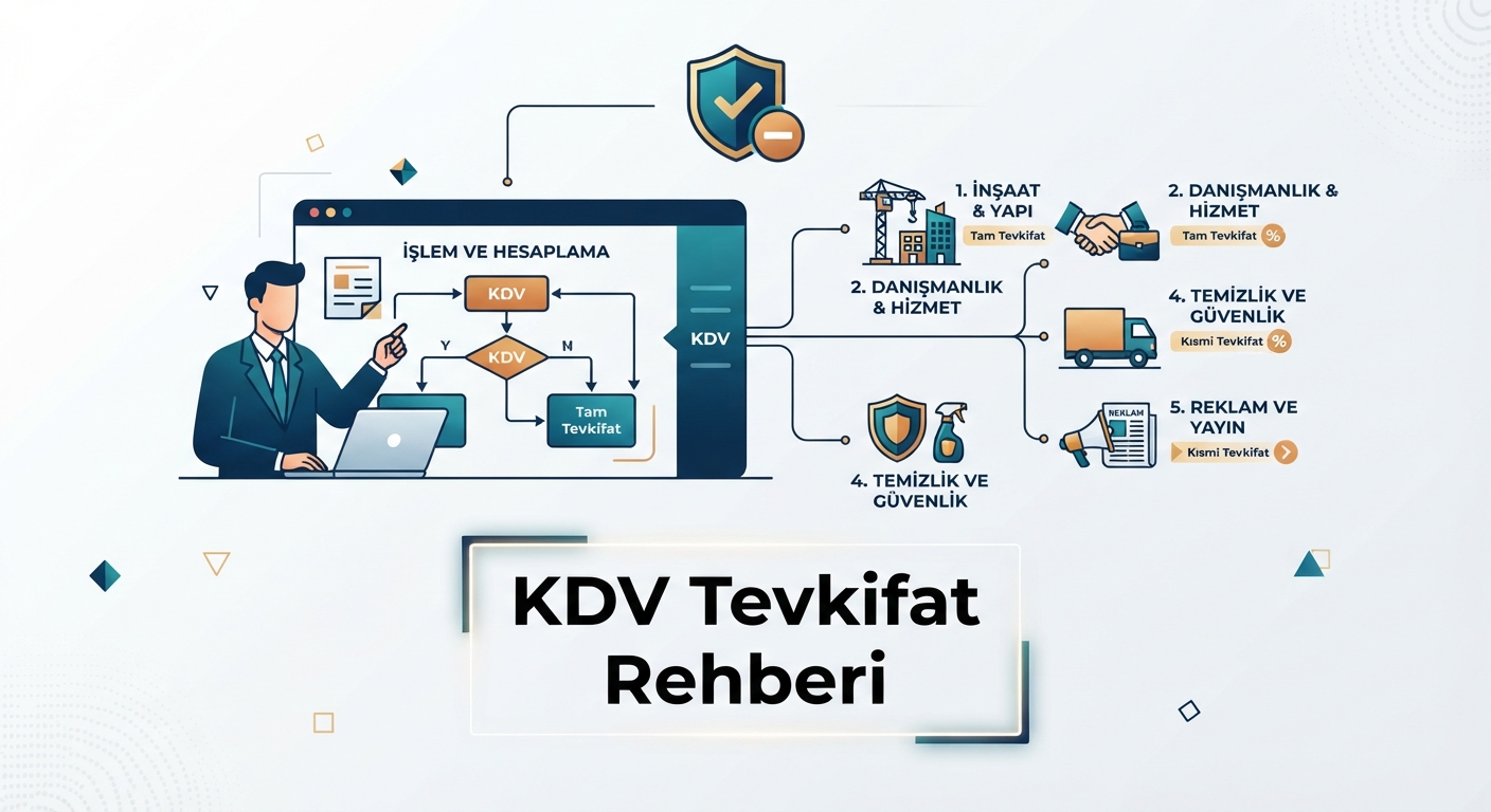 **KDV Tevkifatı Rehberi: Sektörel örneklerle vergi tevkifatını açıklayan iş grafiği.**