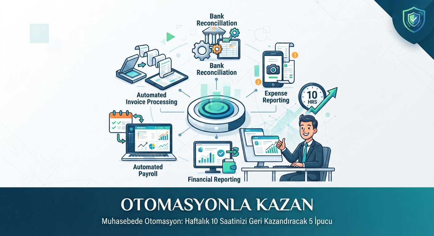 Muhasebe otomasyonuyla zaman kazandıran ipuçları. Kurumsal dijital vektör çizimi.