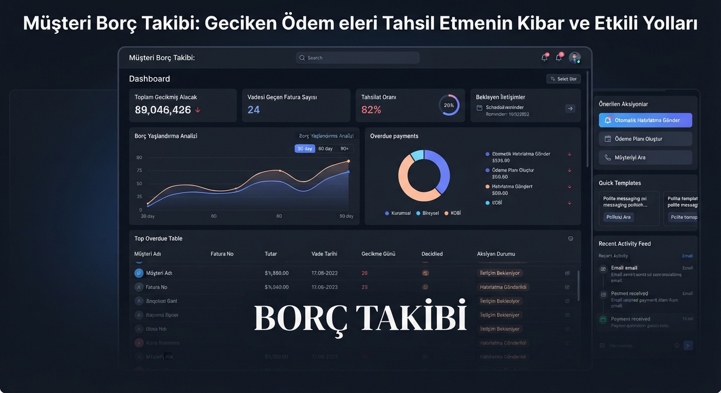 Müşteri borç takibi için yüksek teknoloji karanlık mod finansal gösterge paneli.