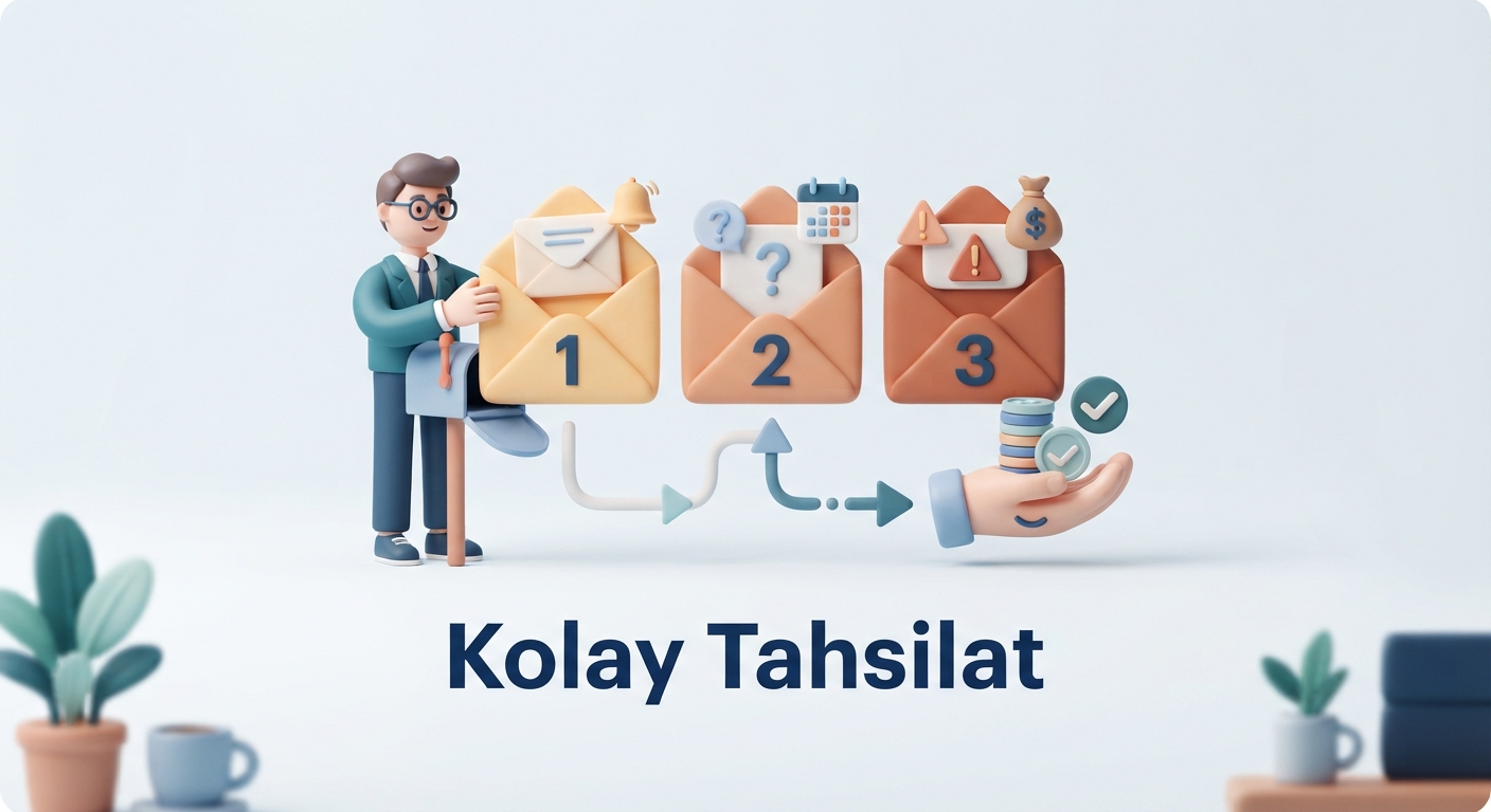 Kolay tahsilat için 3D clay görselinde geciken ödeme hatırlatma maili taslağı.