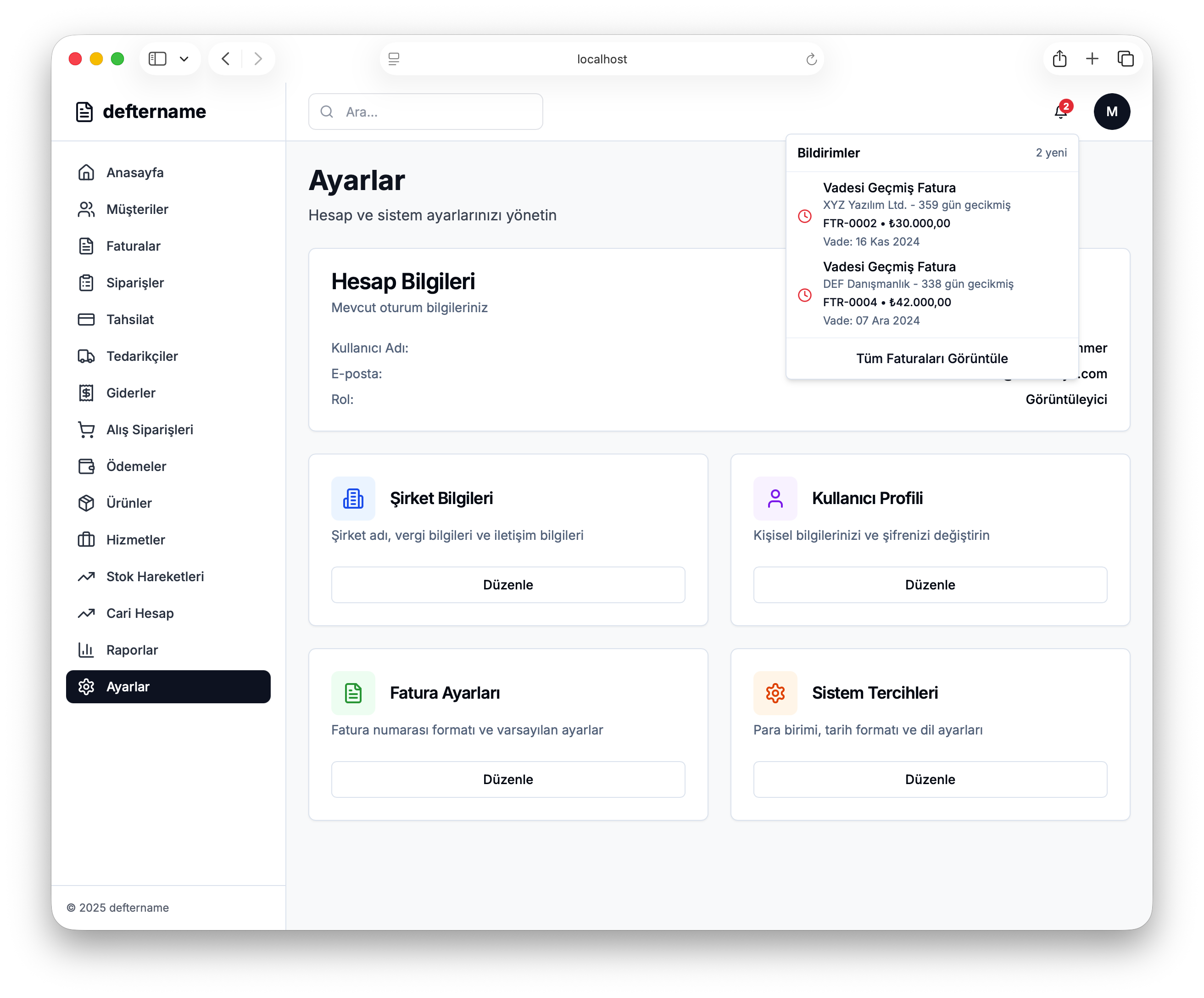 Ayarlar ve Özelleştirme